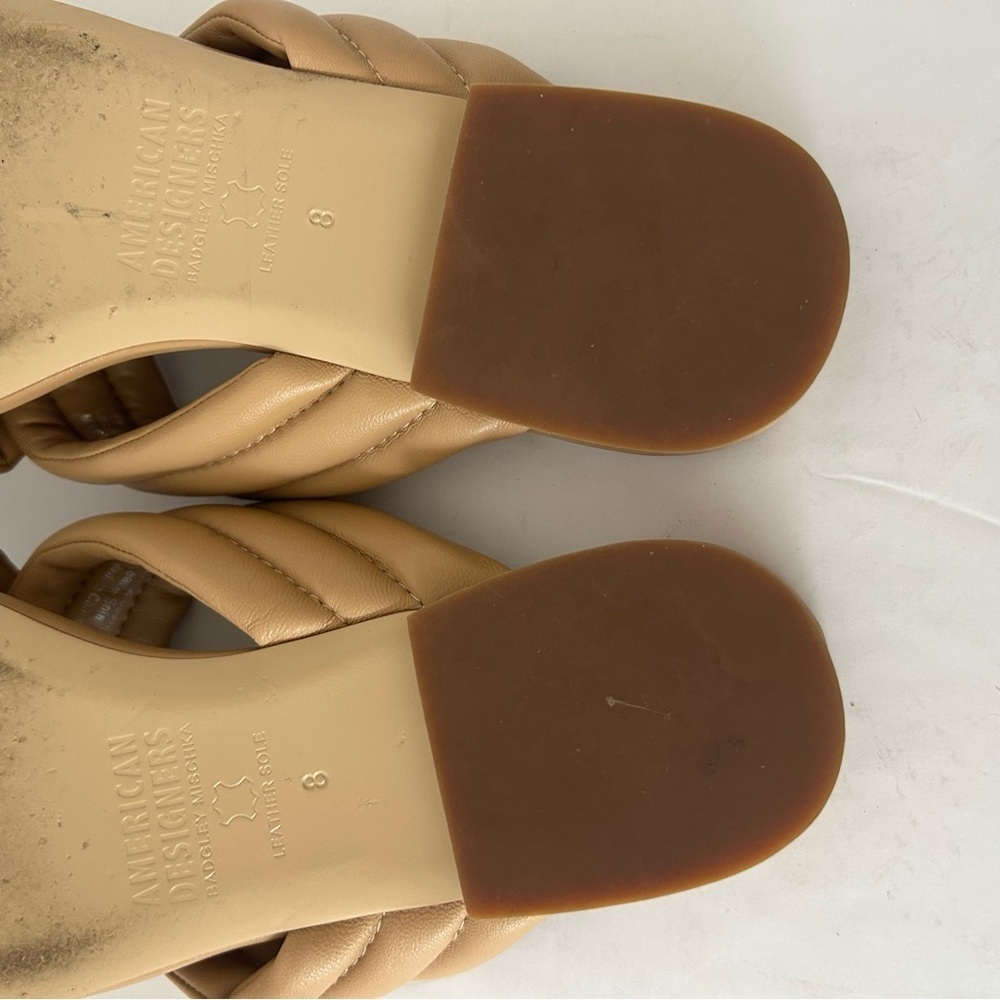 Leather Puffy Slide Strappy Sandal Shoe Spring Break Vacation Resort Tan Size 8 - Picture 5 of 9